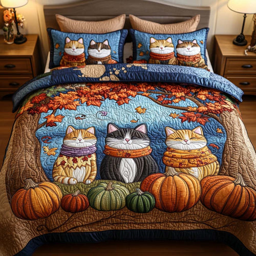 Harvest Cat Snuggle 3-Piece Quilted Bedding Set
