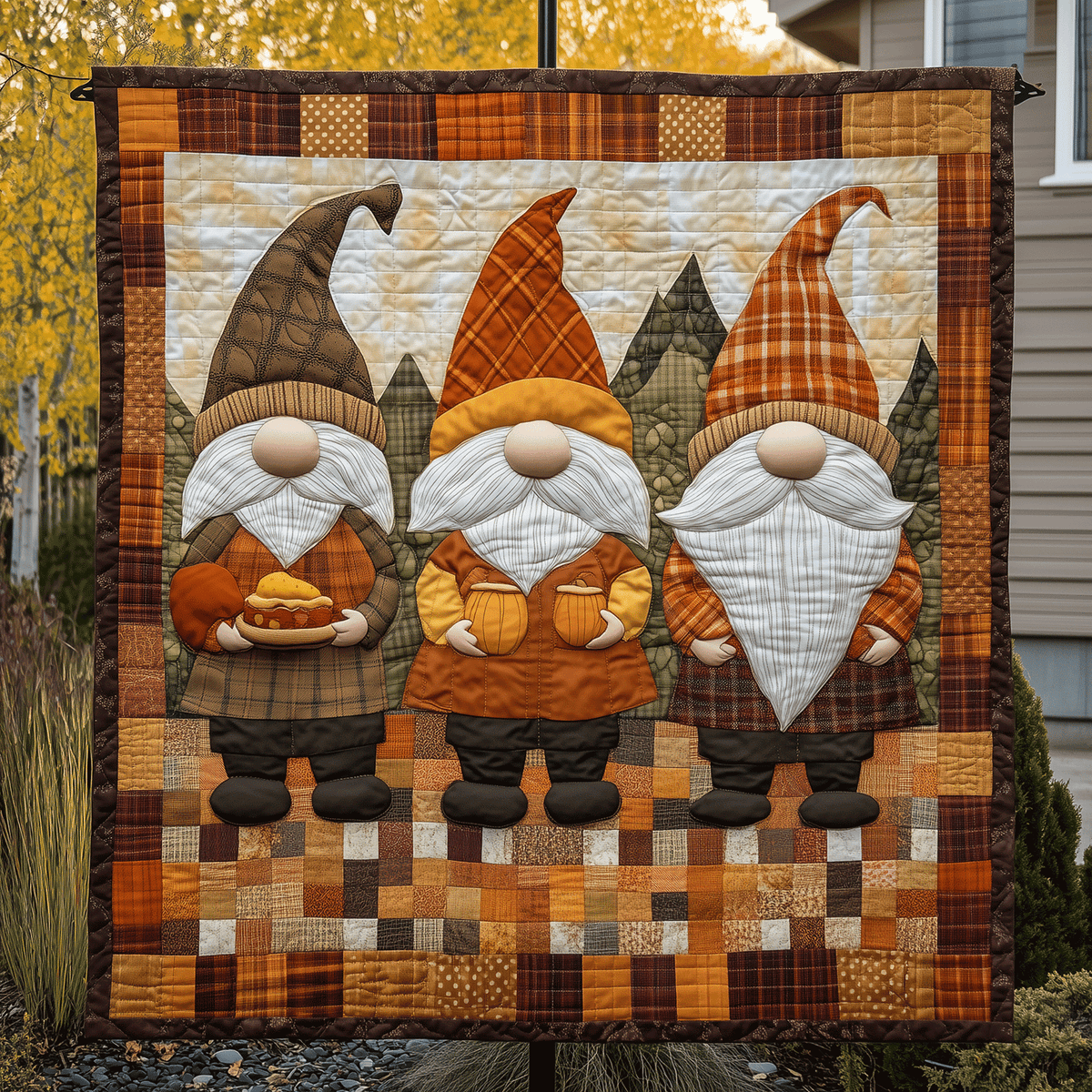 Harvest Gnome Pumpkins Quilted Blanket
