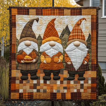 Harvest Gnome Pumpkins Quilted Blanket