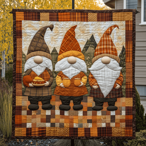 Harvest Gnome Pumpkins Quilted Blanket