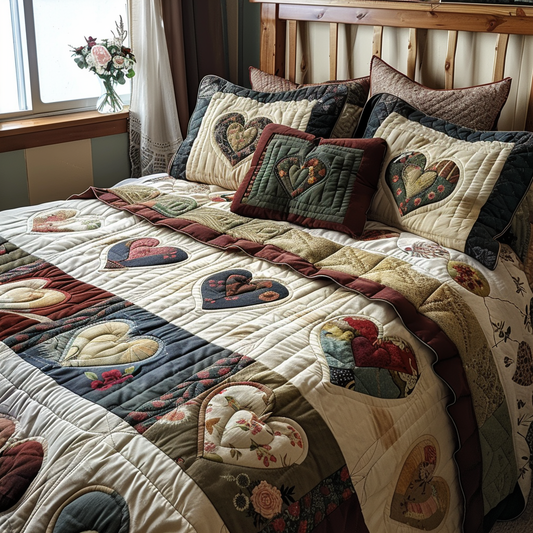 Harvest Hearts 3-Piece Quilted Bedding Set