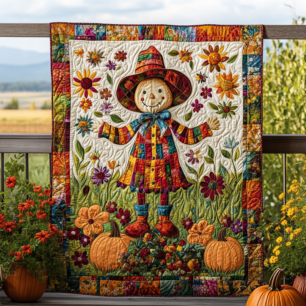 Harvest Time Scarecrow Quilted Blanket