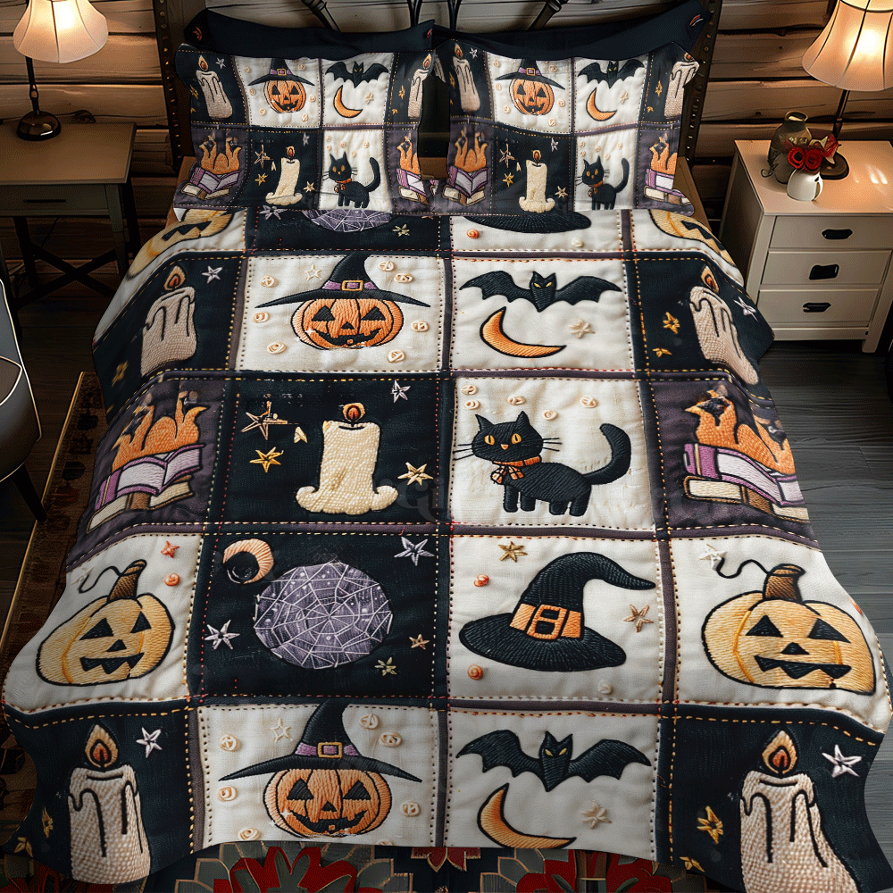 Haunted House Halloween 3-Piece Quilted Bedding Set