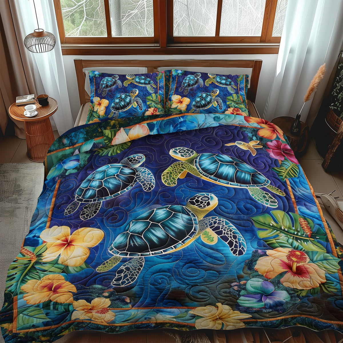 Hawaiian Bliss Turtle 3-Piece Quilted Bedding Set 