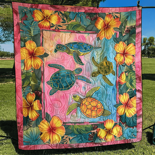 Hawaiian Turtle Quilted Blanket
