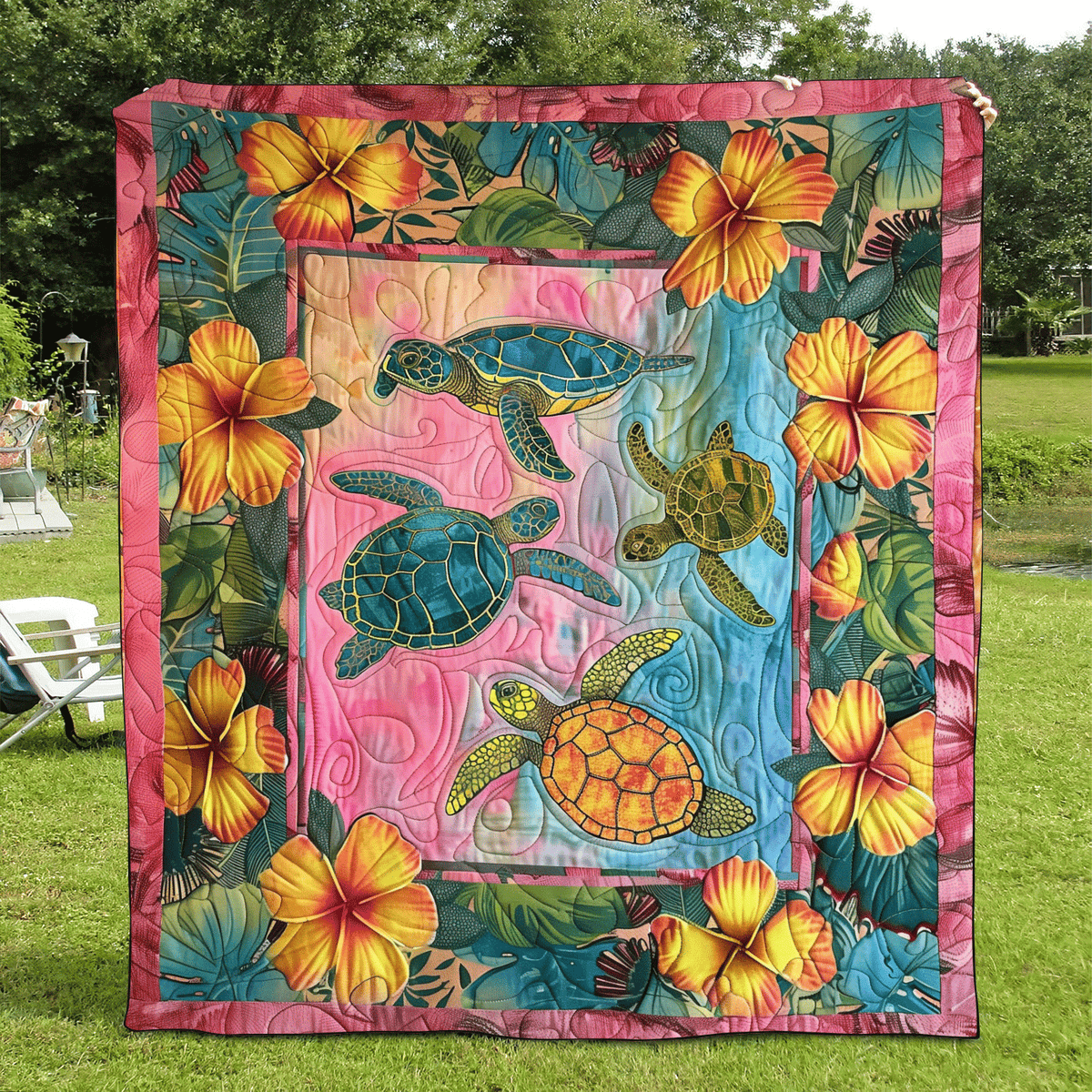 Hawaiian Turtle Quilted Blanket