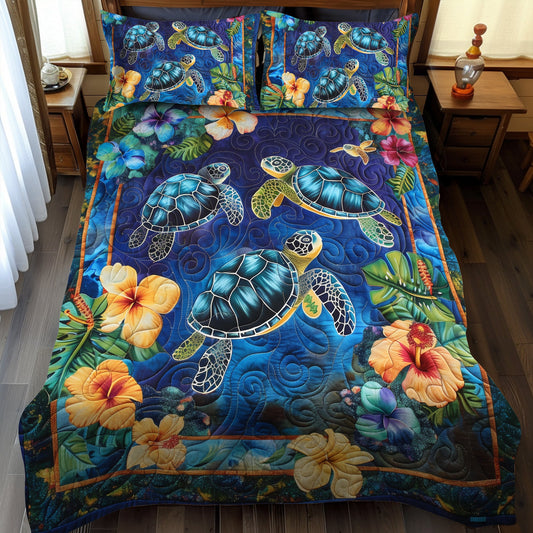 Hawaiian Bliss Turtle 3-Piece Quilted Bedding Set 