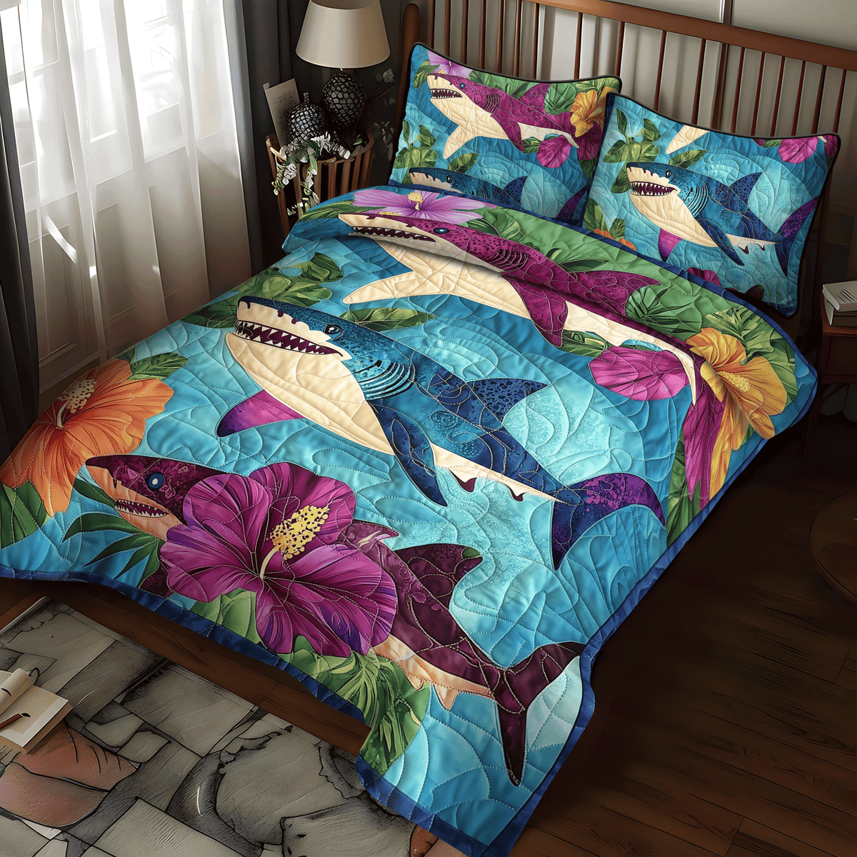 Hawaiian Shark 3-Piece Quilted Bedding Set