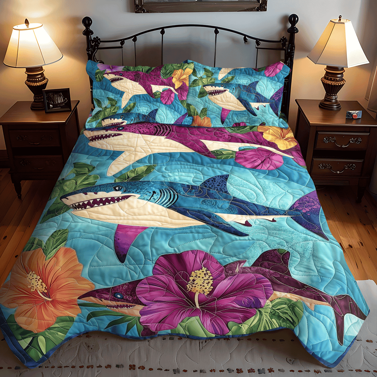 Hawaiian Shark 3-Piece Quilted Bedding Set