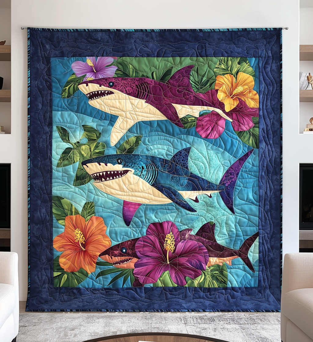 Hawaiian Shark Quilted Blanket