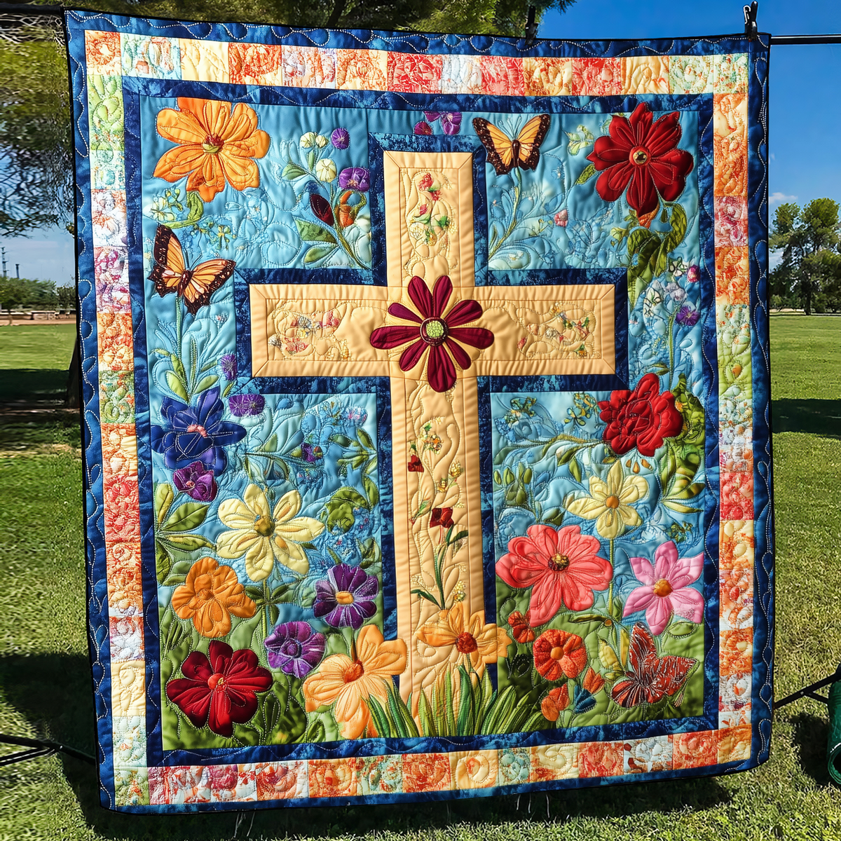 Heavenly Cross Quilted Blanket