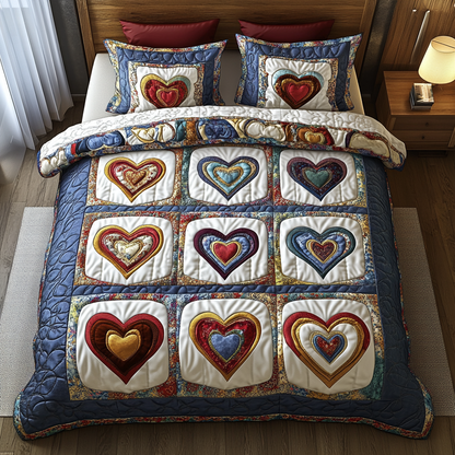 Heart 3-Piece Quilted Bedding Set