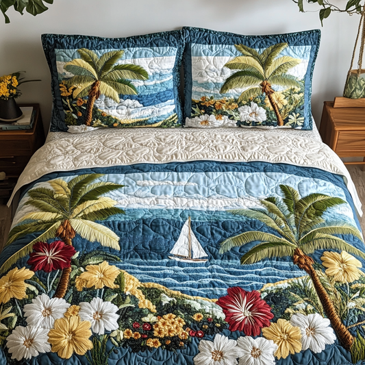 Hibiscus Escape 3-Piece Quilted Bedding Set