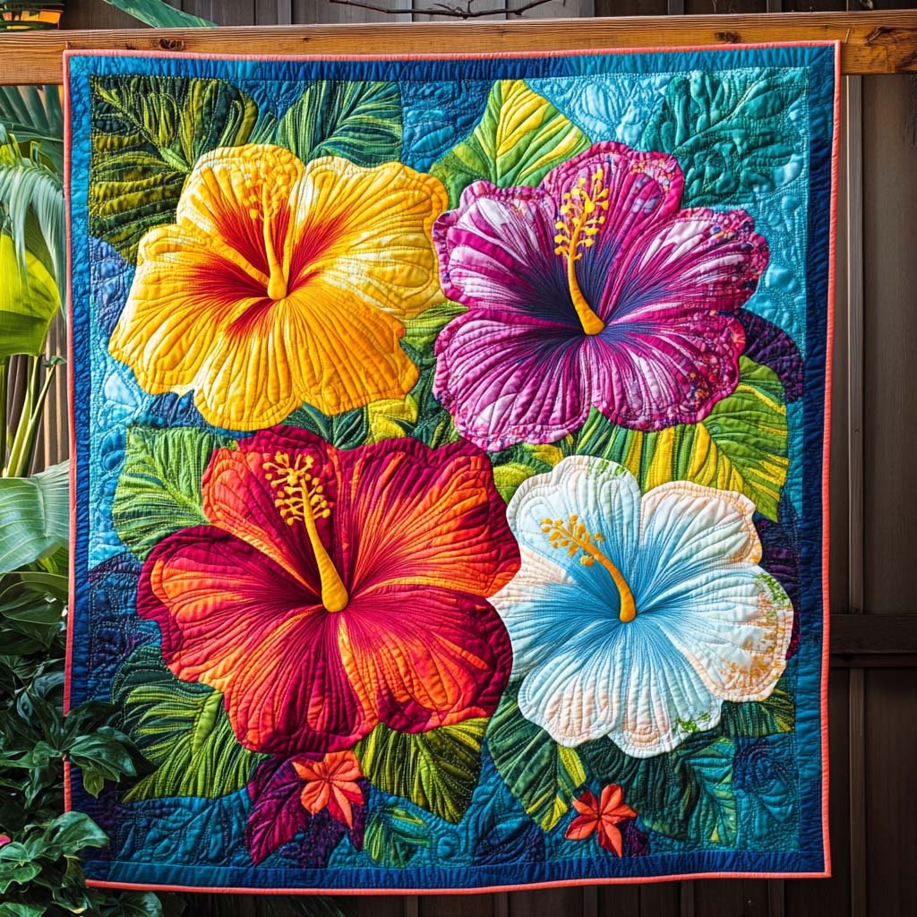 Hibiscus Harmony Quilted Blanket