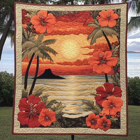 Hibiscus Haven Quilted Blanket