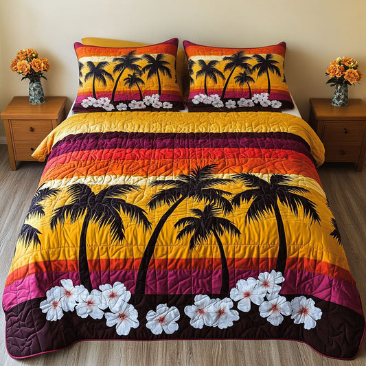 Hibiscus Horizon 3-Piece Quilted Bedding Set