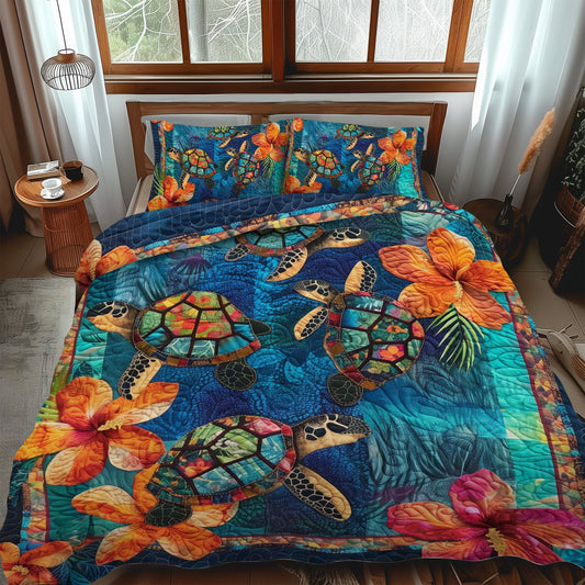 Hibiscus Turtle Bay 3-Piece Quilted Bedding Set