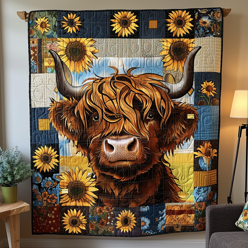 Highland Sunflower Delight Quilted Blanket