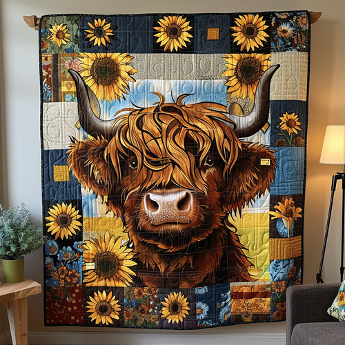 Highland Sunflower Delight Quilted Blanket