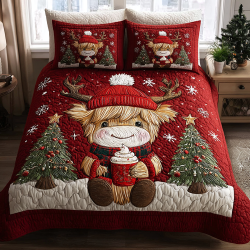 Highland Cow Wonder 3-Piece Quilted Bedding Set