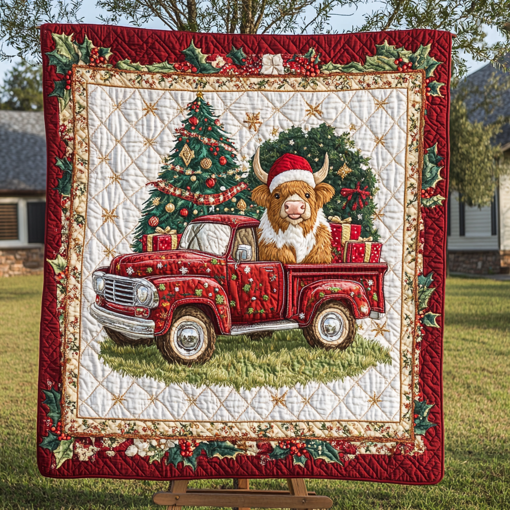 Highland Holly Jolly Quilted Blanket