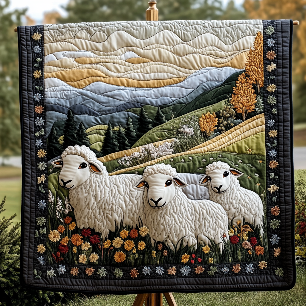 Hillside Flock Quilted Blanket