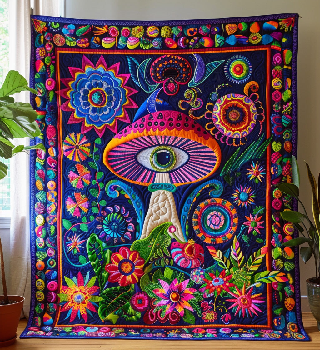 Hippie Shroom Haven Quilted Blanket