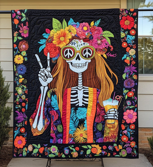 Hippie Blossom Bones Quilted Blanket