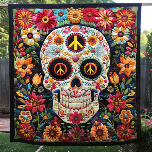 Hippie Skull Harmony Quilted Blanket