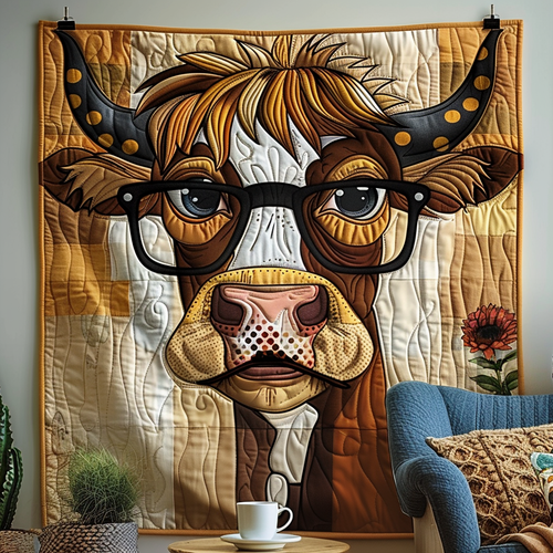 Hipster Cow Quilted Blanket
