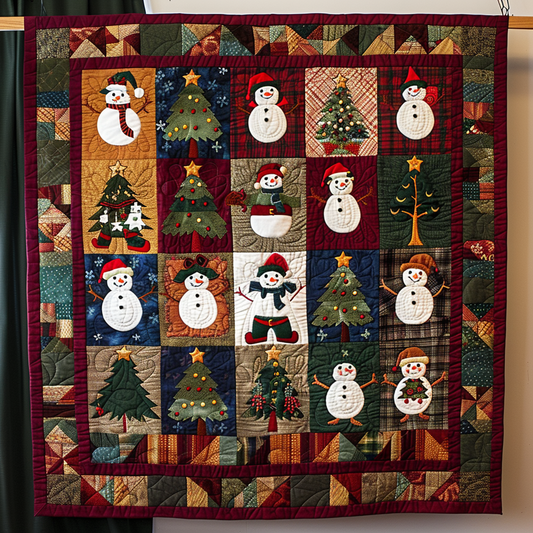 Holiday Snowman Patchwork Quilted Blanket