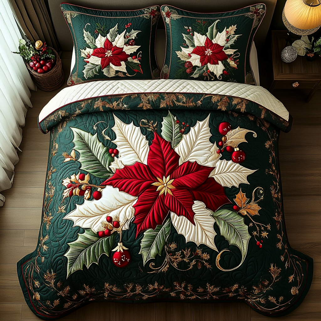 Holiday Bloom 3-Piece Quilted Bedding Set