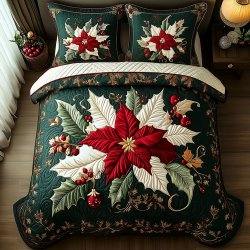 Holiday Bloom 3-Piece Quilted Bedding Set