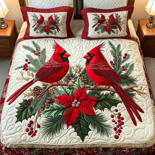 Holiday Blossoms 3-Piece Quilted Bedding Set