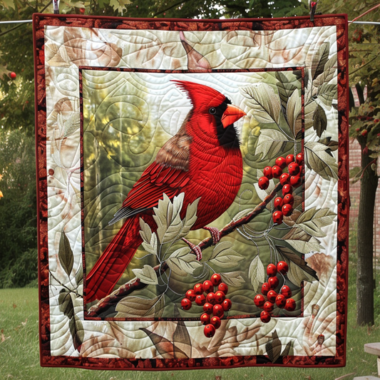 Holly Berry Cardinal Quilted Blanket