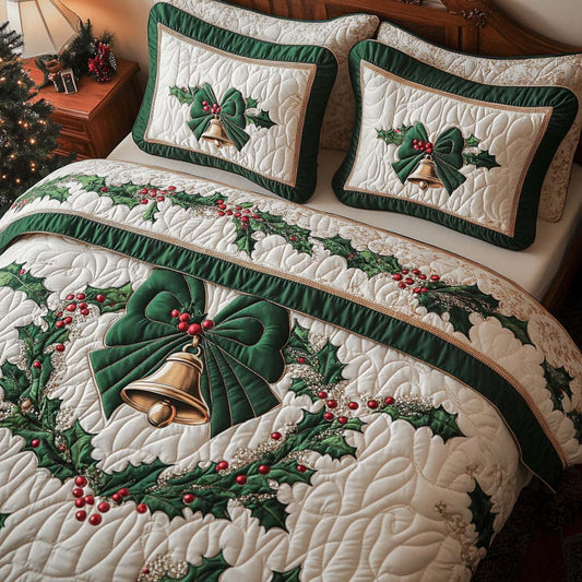 Holly Bow Harmony 3-Piece Quilted Bedding Set