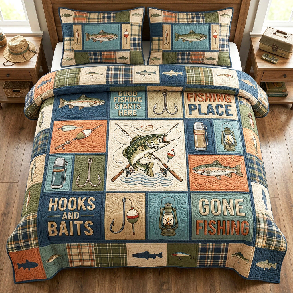 Hooked Life 3-Piece Quilted Bedding Set