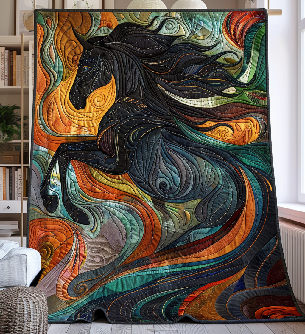 Horse Obsidian Quilted Blanket