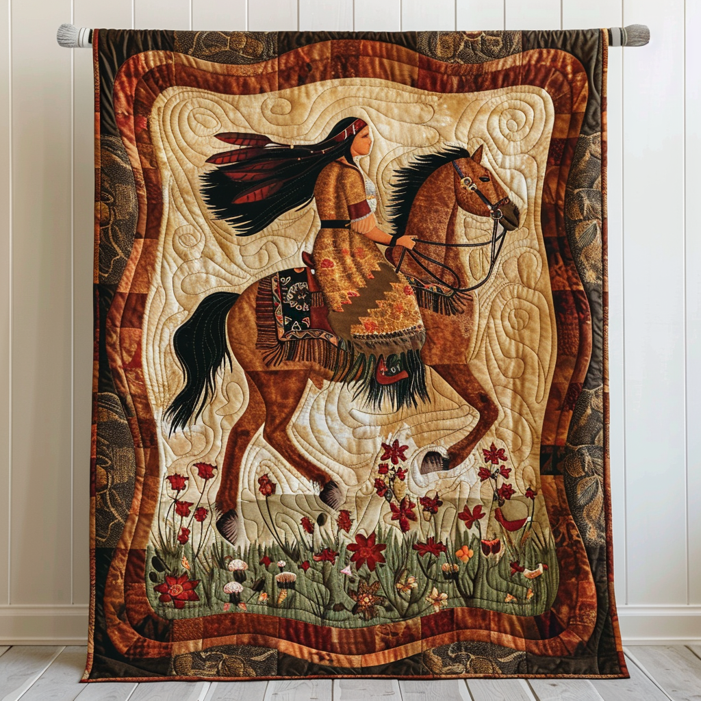 Horse Native American Quilted Blanket