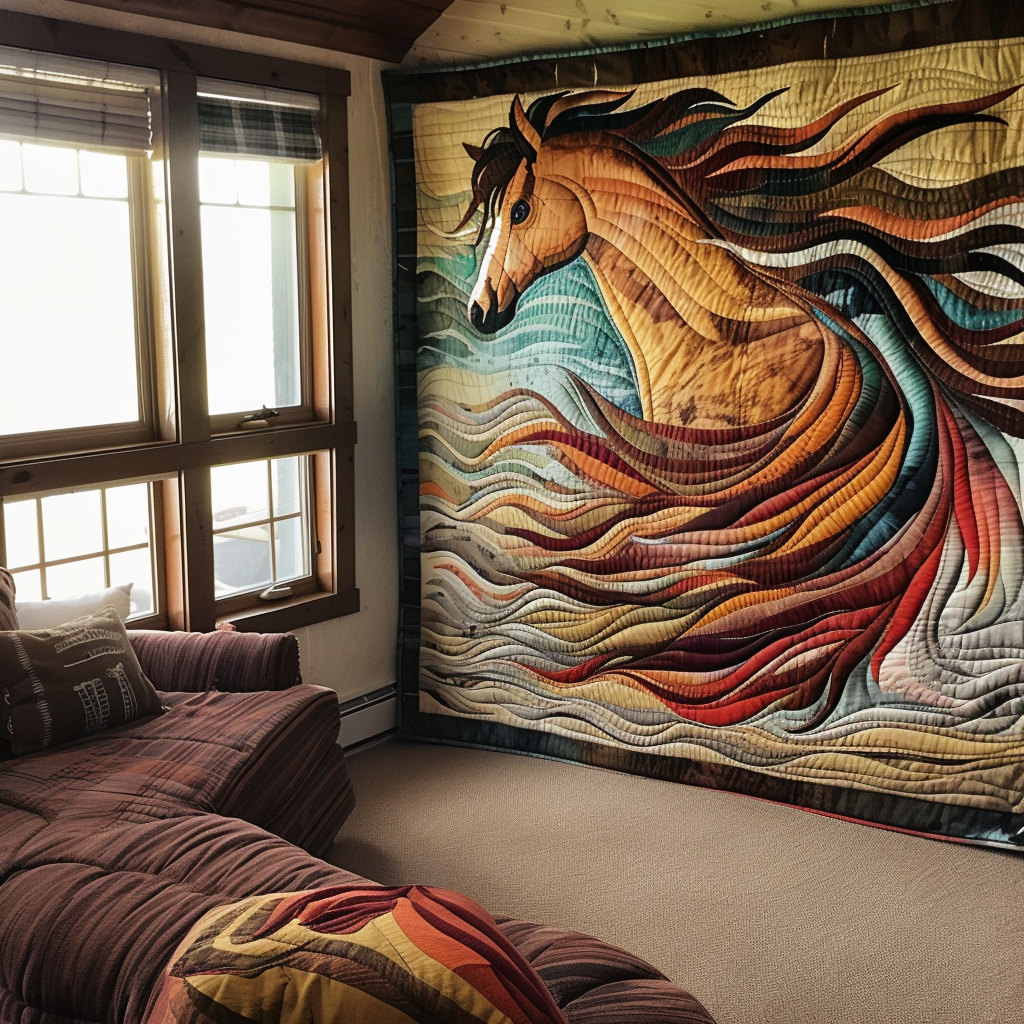 Horse Tapestry Quilted Blanket