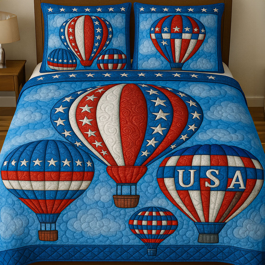 Hot Air Balloons 3-Piece Quilted Bedding Set
