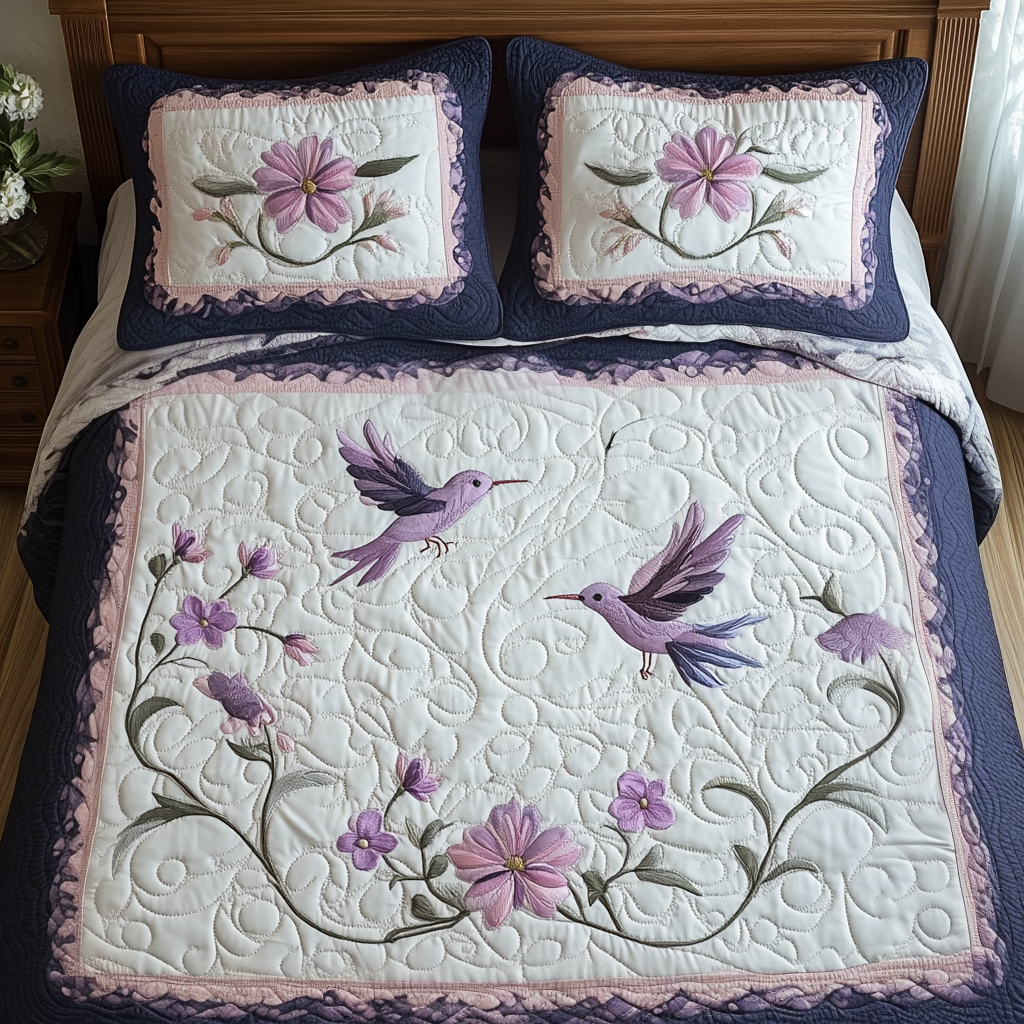 Humming Harmony 3-Piece Quilted Bedding Set