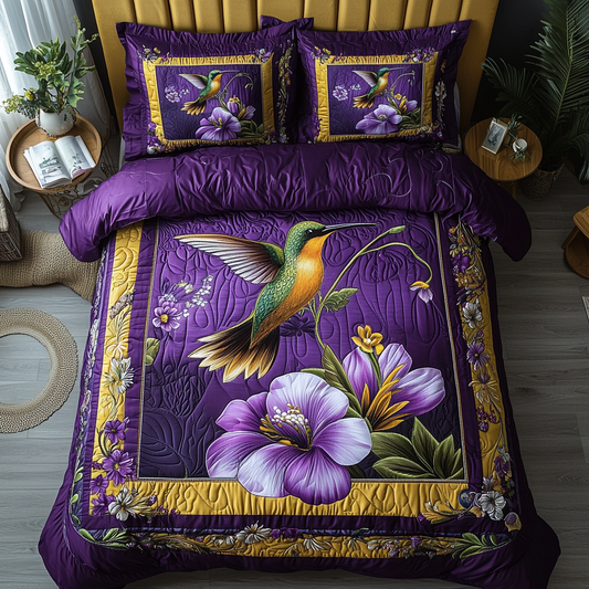 Hummingbird Bliss 3-Piece Quilted Bedding Set