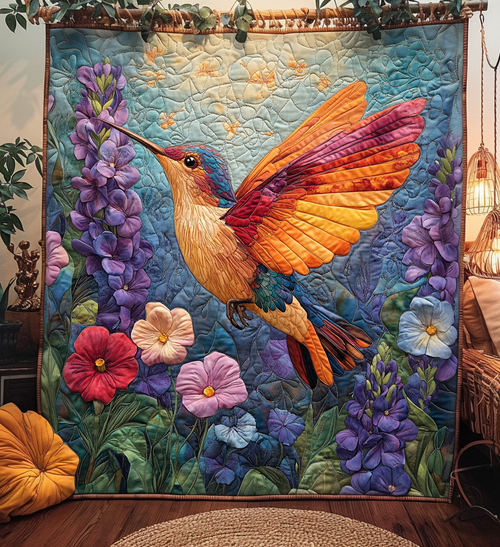 Hummingbird Dawn Quilted Blanket