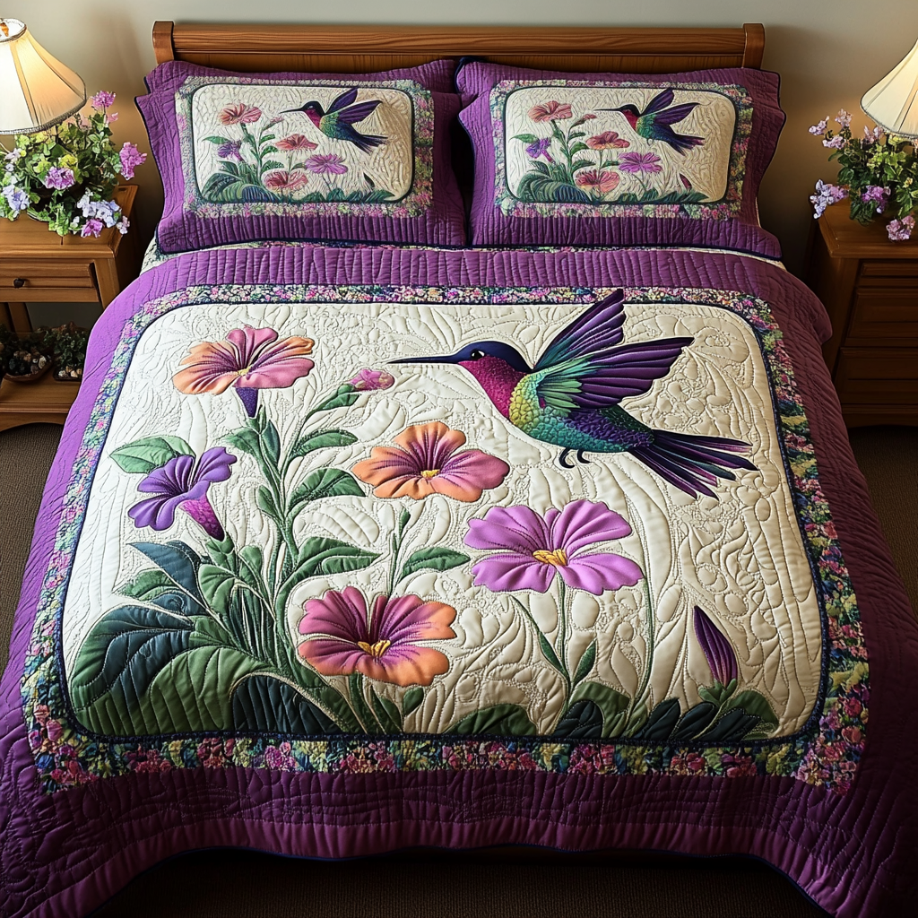 Hummingbird Dream 3-Piece Quilted Bedding Set