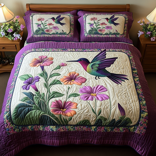 Hummingbird Dream 3-Piece Quilted Bedding Set