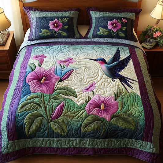 Hummingbird Garden 3-Piece Quilted Bedding Set