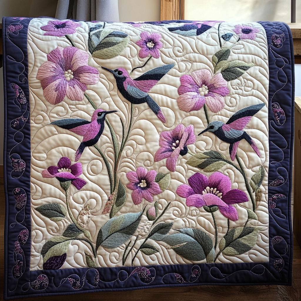 Hummingbird Garden Quilted Blanket