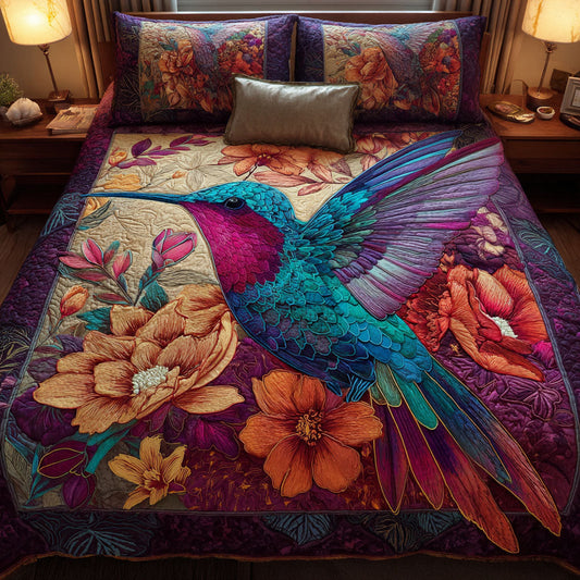 Hummingbird Haven 3-Piece Quilted Bedding Set