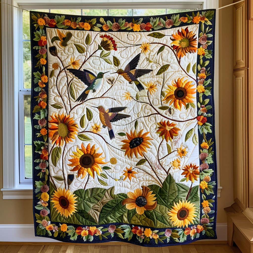 Hummingbird Haven Quilted Blanket